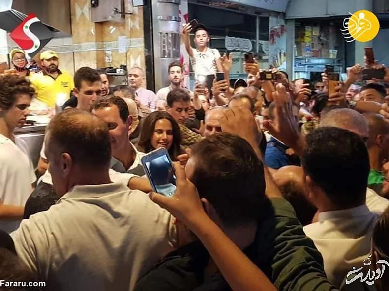 ساندویچ خوری بشار اسد و خانواده اش در خیابان‌ های دمشق/ عکس